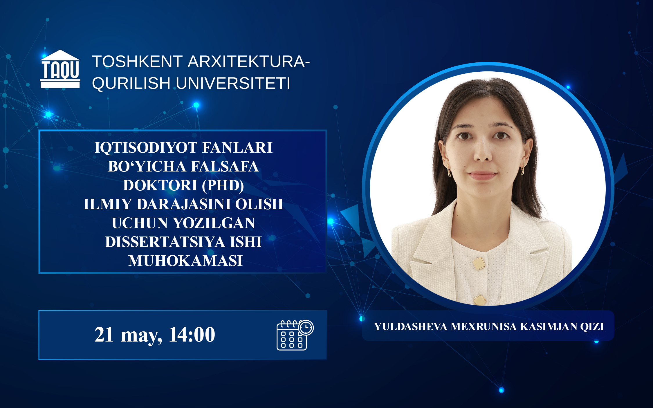 Yuldasheva Mexrunisa Kasimjan qizining iqtisodiyot fanlari falsafa doktori (PhD) dissertatsiya ishi ilmiy seminari to‘g‘risida